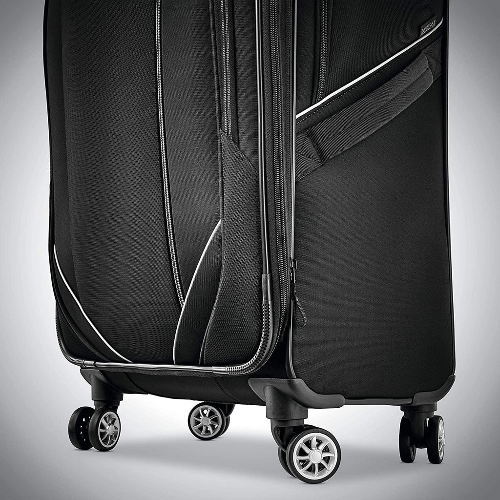 Zoom Turbo Softside Expandable Spinner Wheel Luggage, Black, Checked-Large 28-Inch