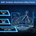 500W 26 Inch Electric Mountain Bike 48V/13 Ah Removable Battery Electric Bikes for Adults, eAhora E-Bikes for Men and Women with  21 Speed and Suspension Fork, LCD Display with USB