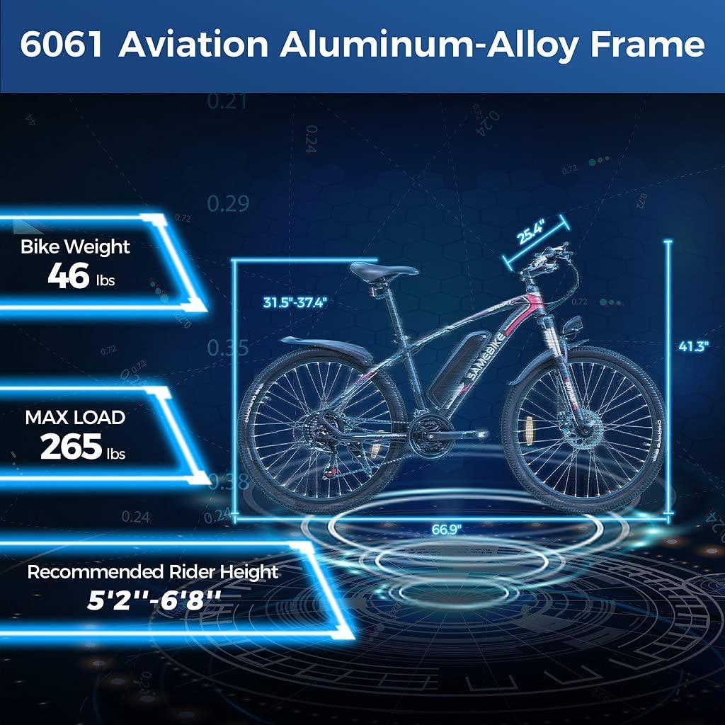 500W 26 Inch Electric Mountain Bike 48V/13 Ah Removable Battery Electric Bikes for Adults, eAhora E-Bikes for Men and Women with  21 Speed and Suspension Fork, LCD Display with USB