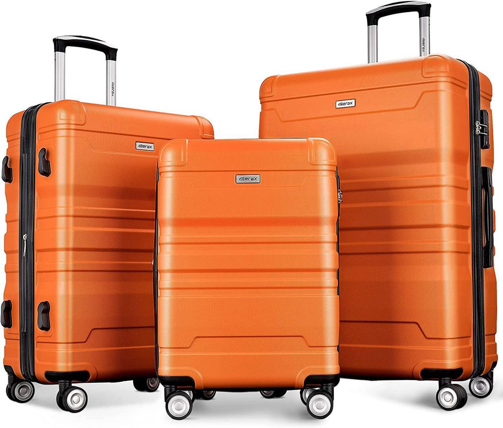 Expandable ABS Hardshell Luggage Sets 3 Piece Suitcase with Spinner Wheels Suit Case Lightweight, Orange, (20/24/28)