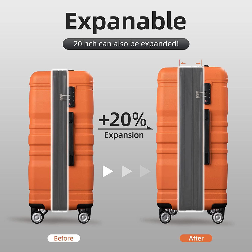 Expandable ABS Hardshell Luggage Sets 3 Piece Suitcase with Spinner Wheels Suit Case Lightweight, Orange, (20/24/28)
