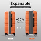Expandable ABS Hardshell Luggage Sets 3 Piece Suitcase with Spinner Wheels Suit Case Lightweight, Orange, (20/24/28)