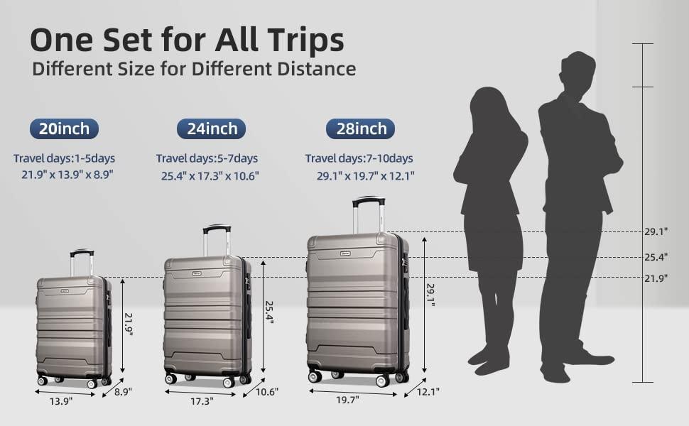 Expandable ABS Hardshell Luggage Sets 3 Piece Suitcase with Spinner Wheels Suit Case Lightweight, Orange, (20/24/28)