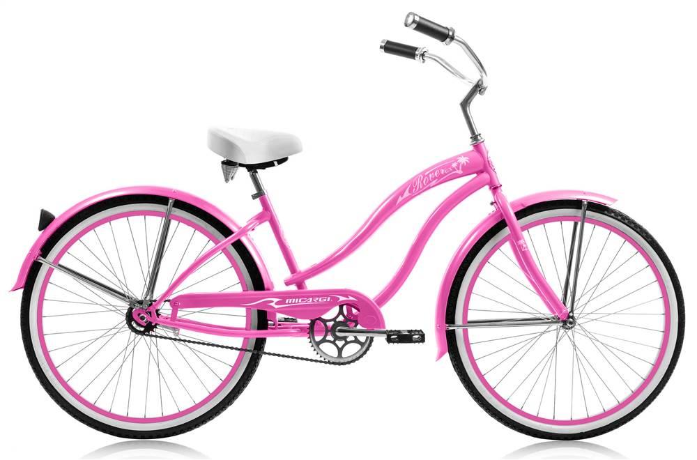 Micargi ROVER GX 26" Beach Cruiser Coaster Brake Single Speed  Steel Spokes One Piece Crank Alloy Pink Rims 36H With Fenders Color: Pink/ Pink Rim