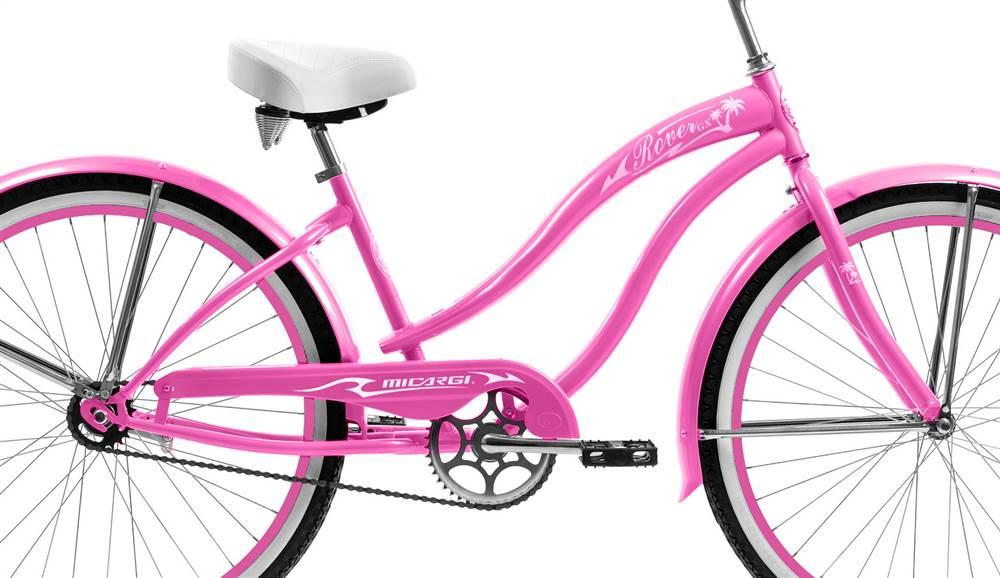 Micargi ROVER GX 26" Beach Cruiser Coaster Brake Single Speed  Steel Spokes One Piece Crank Alloy Pink Rims 36H With Fenders Color: Pink/ Pink Rim