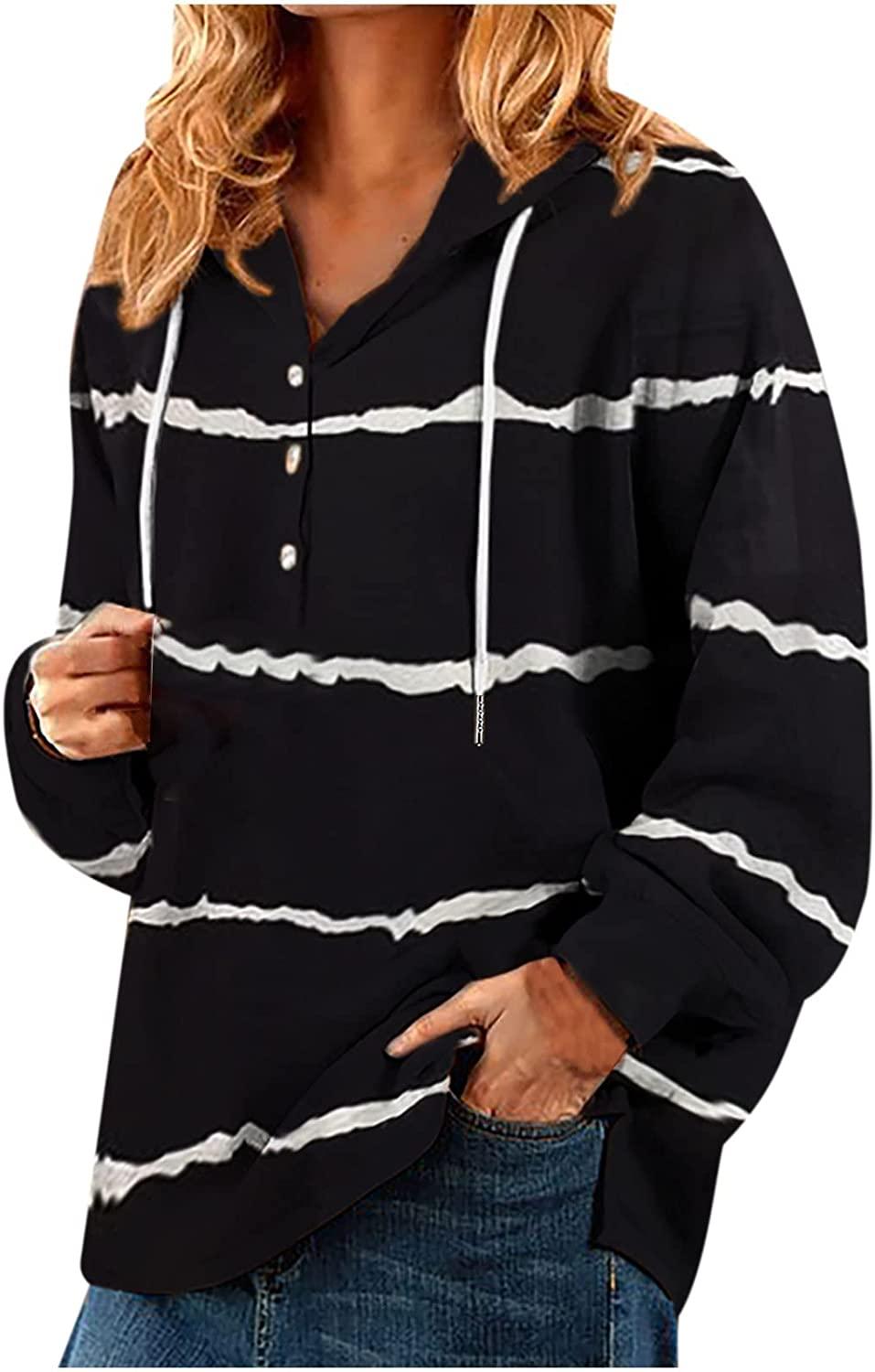 Womens Shirts Long Sleeve Drawstring Pullover Sweatshirts Hoodies Valentine's Day Apparel Striped Casual Tops Pullover