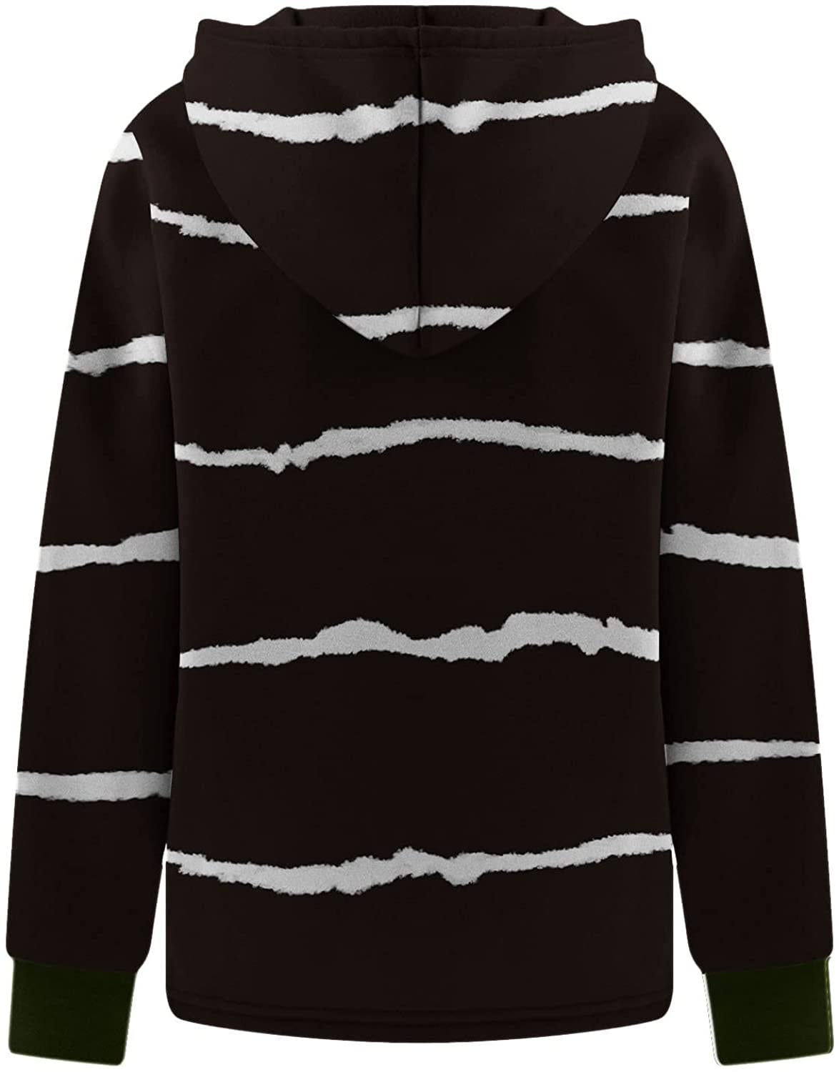 Womens Shirts Long Sleeve Drawstring Pullover Sweatshirts Hoodies Valentine's Day Apparel Striped Casual Tops Pullover