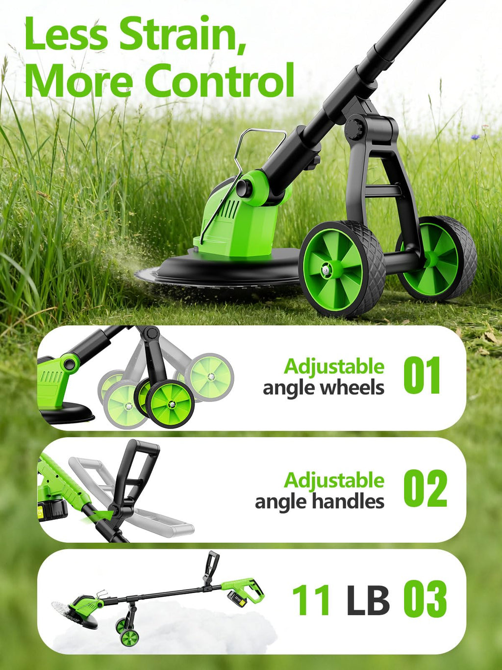 800W Brushless Cordless Weed Wacker with Wheels, Up to 20,000 RPM, 12" 4-in-1 String Trimmer, Weed Eater, Lawn Edger, Mini Mower &amp; Brush Cutter, Foldable, 2×21V 4.0Ah Batteries, Up to 120 Min Runtime