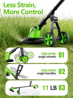 800W Brushless Cordless Weed Wacker with Wheels, Up to 20,000 RPM, 12" 4-in-1 String Trimmer, Weed Eater, Lawn Edger, Mini Mower &amp; Brush Cutter, Foldable, 2×21V 4.0Ah Batteries, Up to 120 Min Runtime