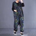 Loose Vintage Printed Zipper Jumpsuit