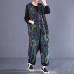 Loose Vintage Printed Zipper Jumpsuit