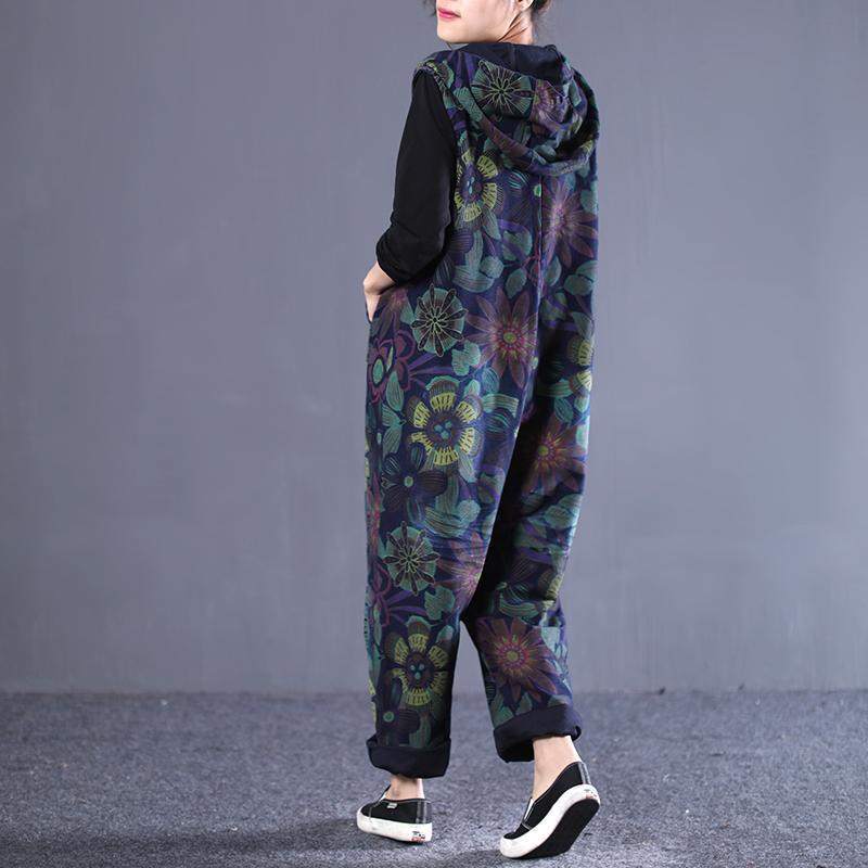 Loose Vintage Printed Zipper Jumpsuit