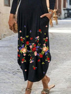Ladies Floral Print Long Sleeve Maxi Dress