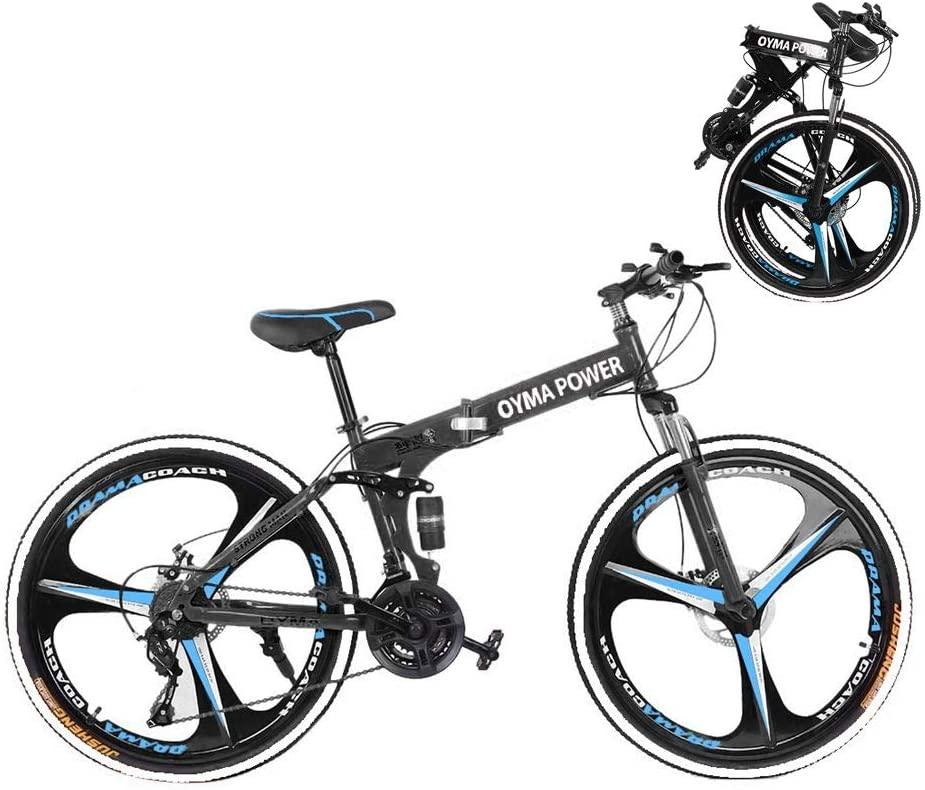 Folding Mountain Bike, 26-inch Outdoor Sports High Carbon Steel MTB Bicycle, Aluminum Wheel Rim, 21-Speed Rear Derailleur, Suitable for Men and Women Cycling Enthusiasts