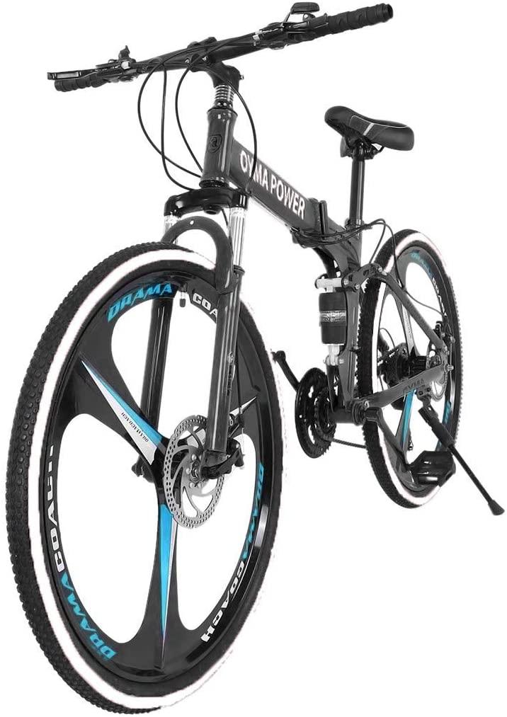 Folding Mountain Bike, 26-inch Outdoor Sports High Carbon Steel MTB Bicycle, Aluminum Wheel Rim, 21-Speed Rear Derailleur, Suitable for Men and Women Cycling Enthusiasts