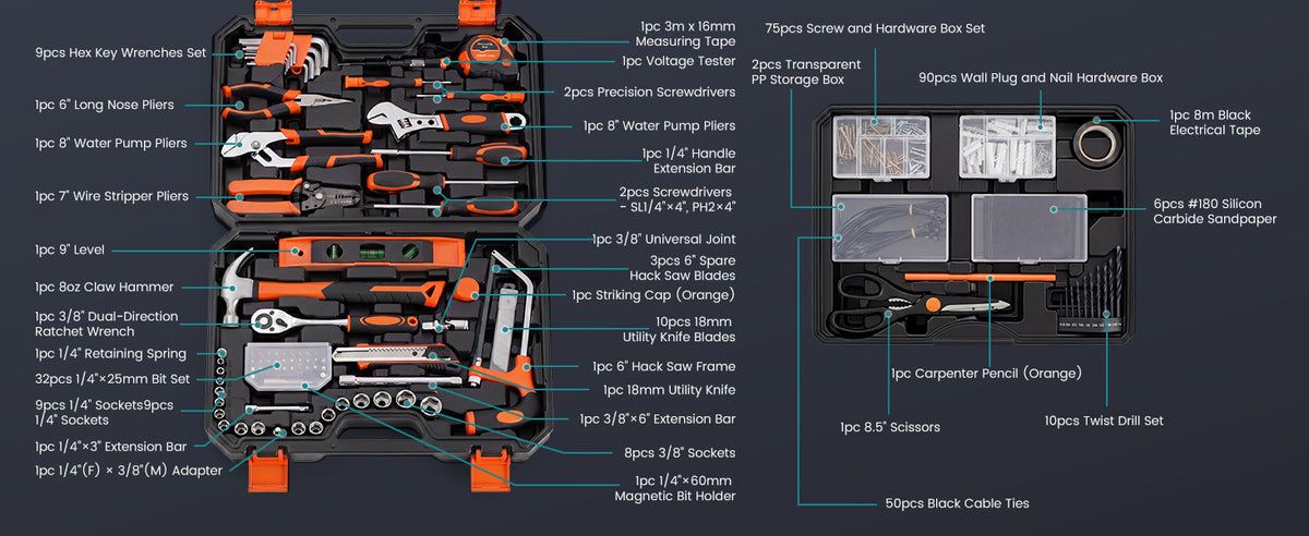 330-Piece Complete Homeowners Tool Box Set with Pull-Out Drawer | Durable Tool Kit, Versatile Home Repair Tool Kit for Auto & Household, DIY Projects