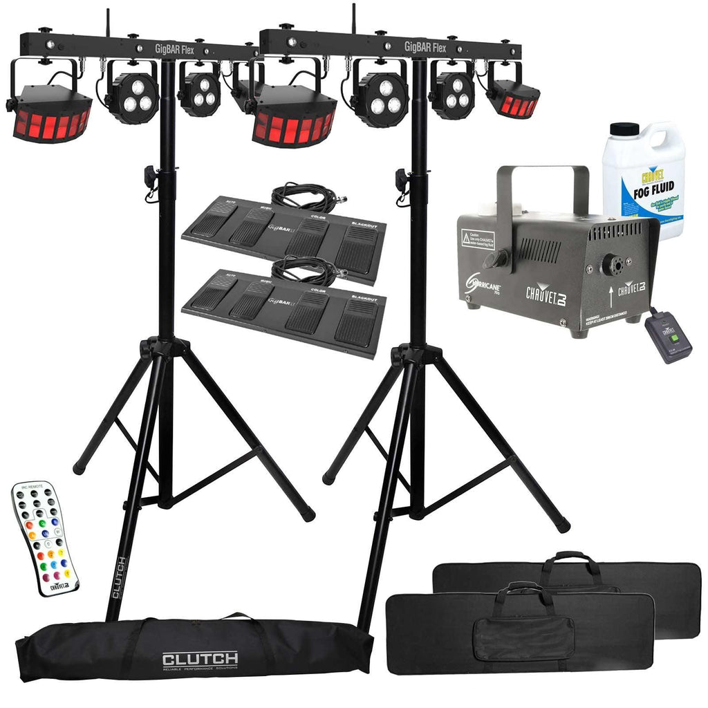 (2) Chauvet DJ GigBar Flex Pack-n-Go Effect Lighting Systems with Stands &amp; Fog Machine Package