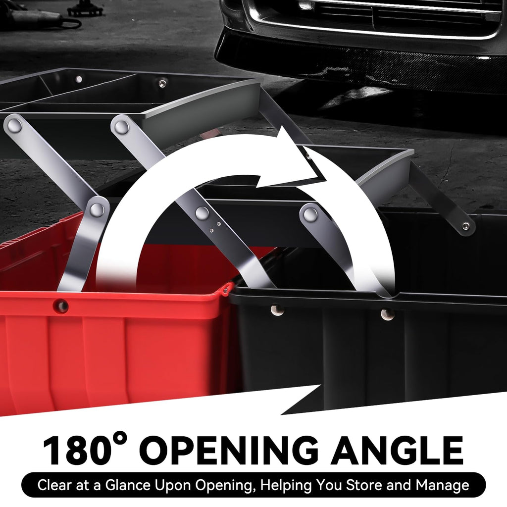 Tool Box Organizer Portable 3-layer Folding Toolbox with Non-slip Handle Tray for Garage, Workshop and On-the-Go Repairs, Red/Black