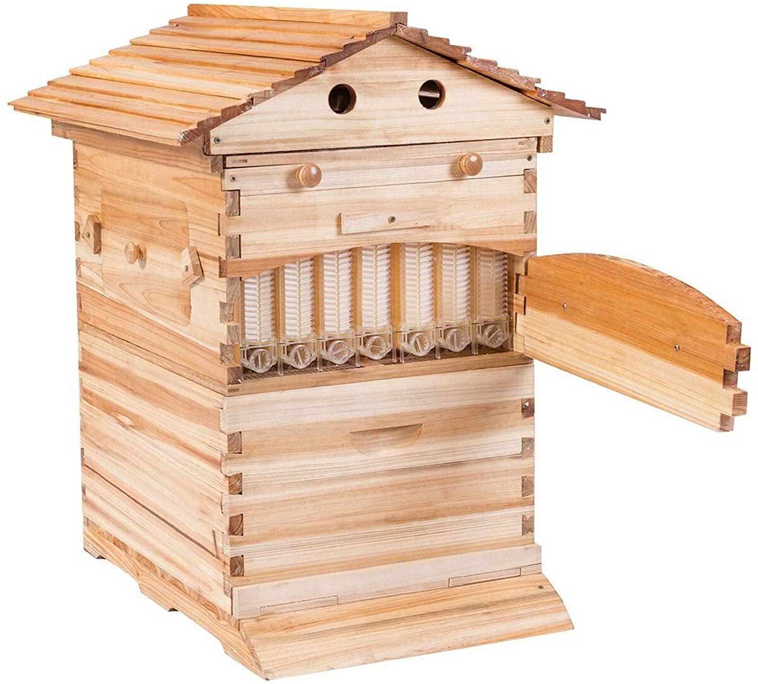 tberar wooden flow hive beehive house kit with 7pcs auto beehive frame comb, beekeeping wooden house beehive boxes, beehives and supplies starter kit for beekeepers