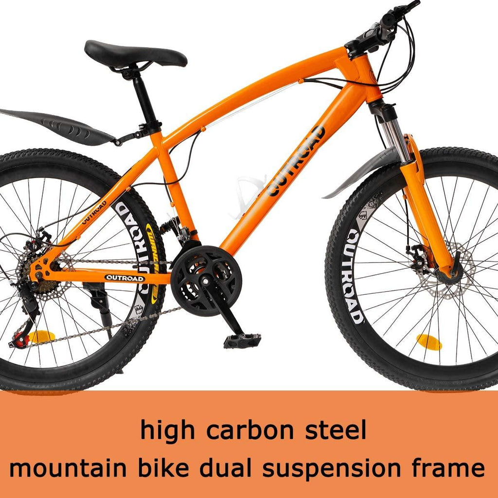 Outroad Fat Tire Mountain Bike 26 Inch Wheels Adult Bicycle, 21 Speeds Sand Trek Bike, Double Disc Brake Suspension Fork Big Tire Anti-Slip Bikes, Black or White