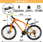 Outroad Fat Tire Mountain Bike 26 Inch Wheels Adult Bicycle, 21 Speeds Sand Trek Bike, Double Disc Brake Suspension Fork Big Tire Anti-Slip Bikes, Black or White