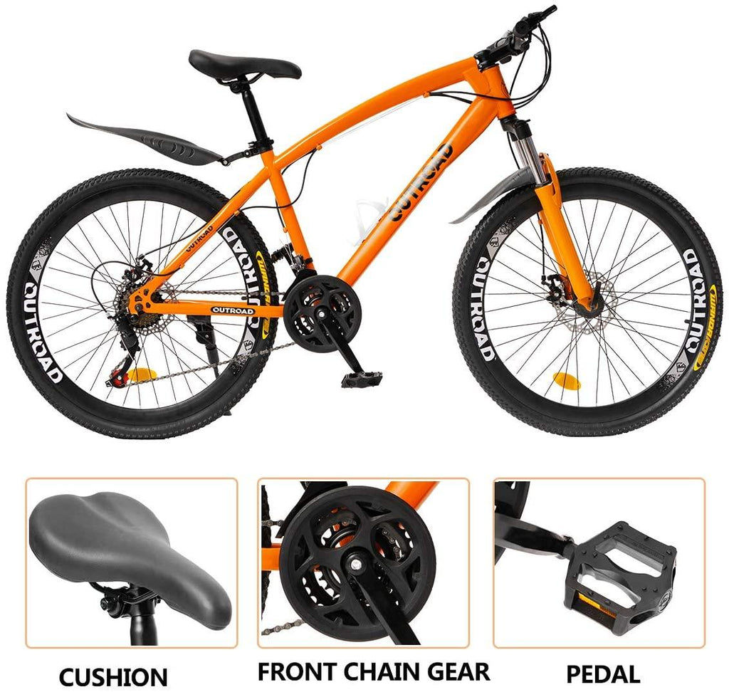 Outroad Fat Tire Mountain Bike 26 Inch Wheels Adult Bicycle, 21 Speeds Sand Trek Bike, Double Disc Brake Suspension Fork Big Tire Anti-Slip Bikes, Black or White