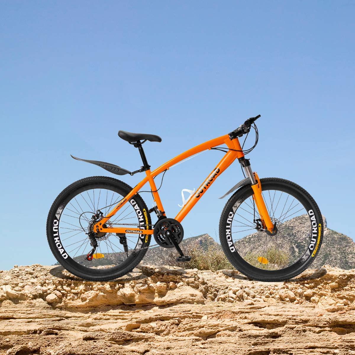 Outroad Fat Tire Mountain Bike 26 Inch Wheels Adult Bicycle, 21 Speeds Sand Trek Bike, Double Disc Brake Suspension Fork Big Tire Anti-Slip Bikes, Black or White