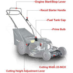 Walk Behind Lawn Mower Steel Self Propelled Gas Stamped Deck Pull Cord Start