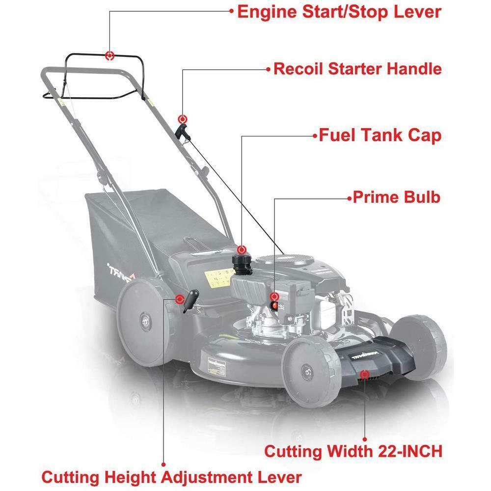 Walk Behind Lawn Mower Steel Self Propelled Gas Stamped Deck Pull Cord Start