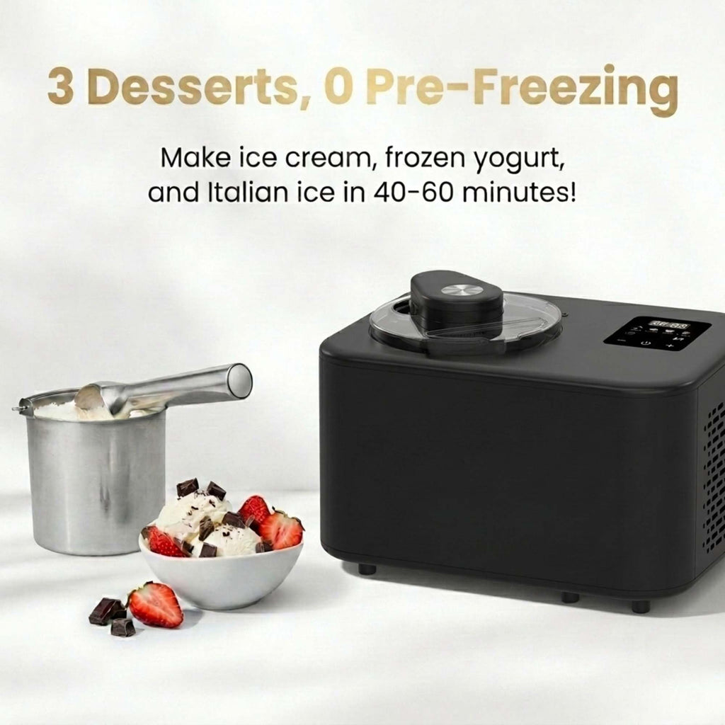 Home, 1.2 Qt Electric Ice Cream Maker with Compressor, Touchscreen Ice Cream Machine, -In Compressor, Automatic Sorbet, FroYo, Italian Ice Maker, No Pre-Freeze