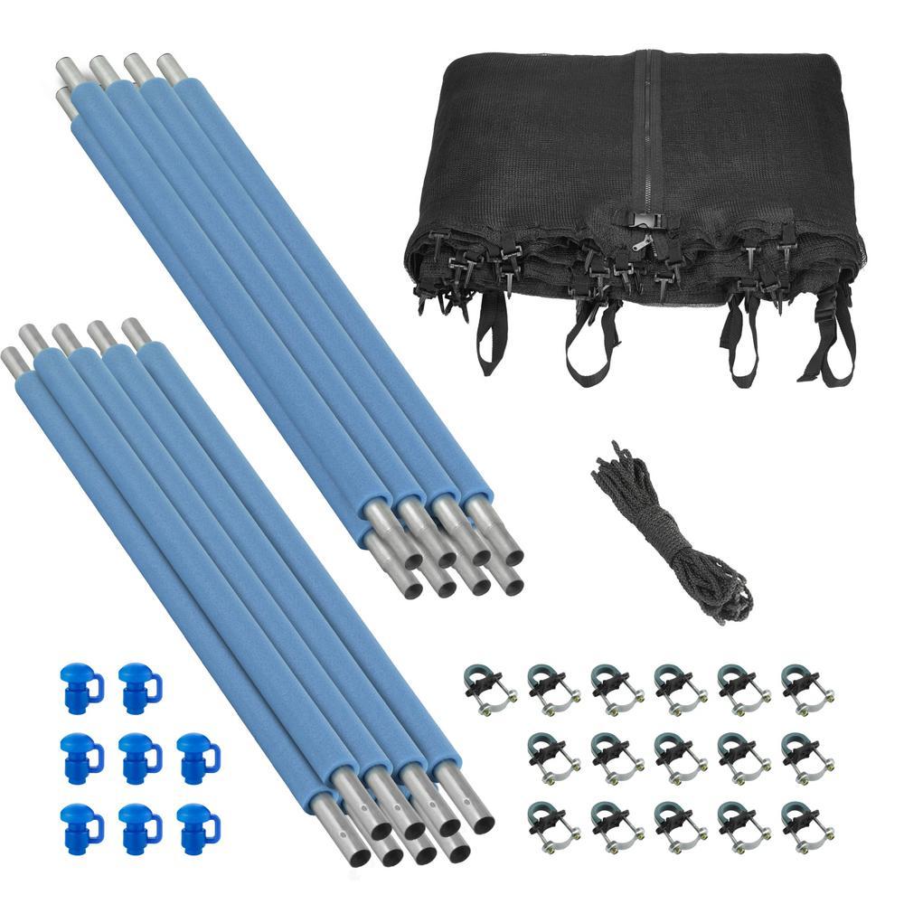 Trampoline Enclosure Set to Fits 14 ft. Round Frames, for 4 or 8 W-Shaped Legs -Set Includes: Net, Poles &amp; Hardware Only