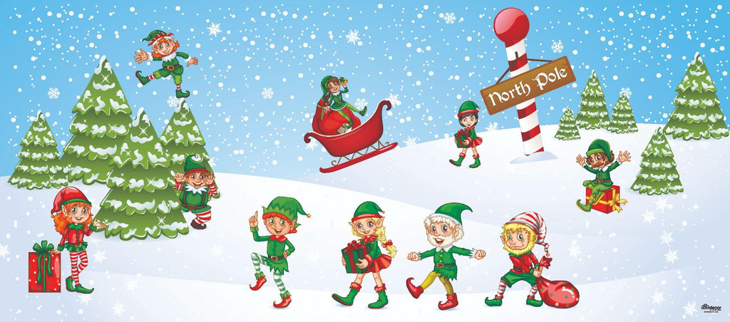 7' x 16' White and Green Elves in North Pole Christmas Double Car Garage Door Banner