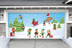 7' x 16' White and Green Elves in North Pole Christmas Double Car Garage Door Banner