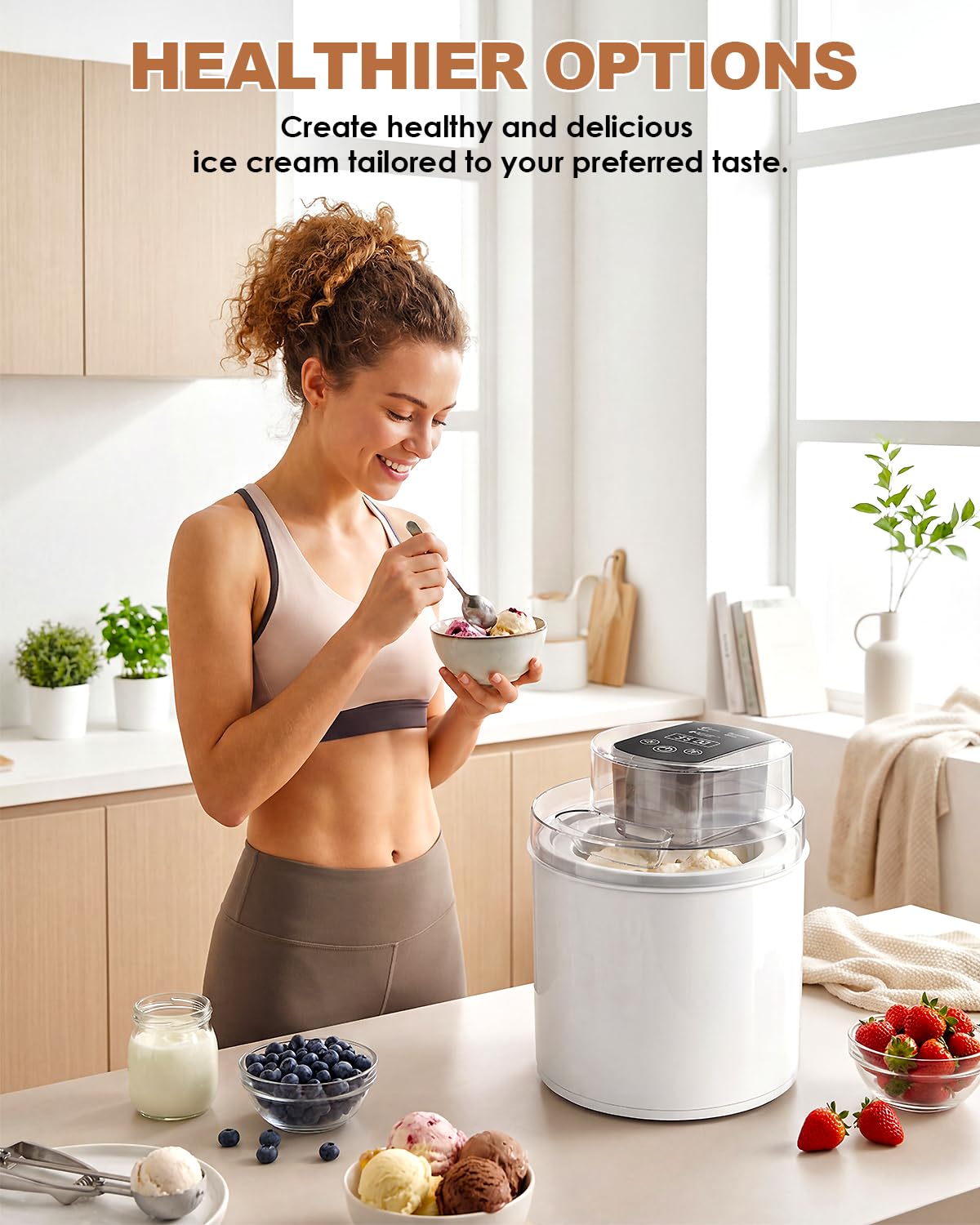 Ice Cream Maker Machine – 2.1 Quart Ice Cream Machine for Gelato, Sorbet & Frozen Yogurt, Pre-Freeze Bowl, LCD Screen and Timer, Perfect for 6-10 Servings, Easy to Use & Clean