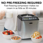 Ice Cream Maker Machine Automatic 2.1 Qt. Upright with -In Compressor, LCD Digital Display & Timer, No Pre-Freezing, ICM-201SB,  Steel