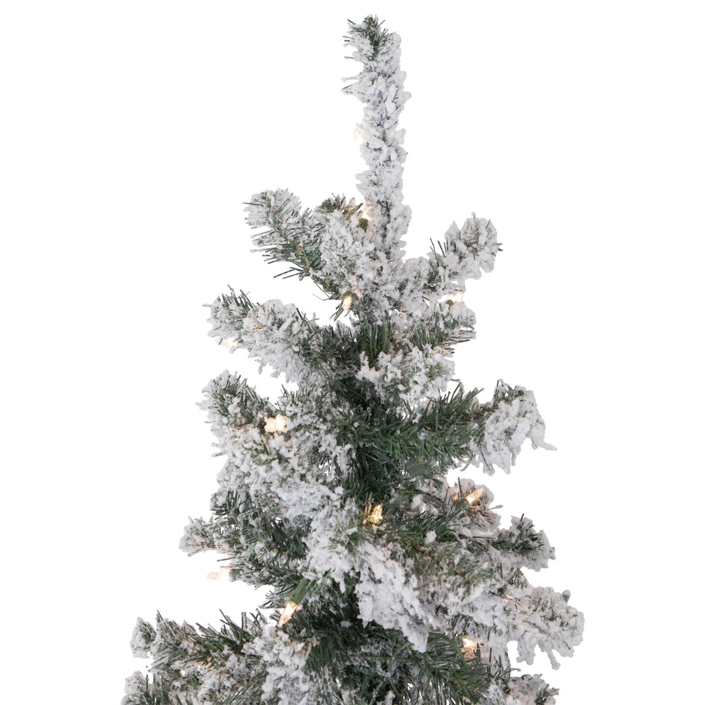 6' Pre-Lit Slim Flocked Pine Artificial Christmas Tree, Clear Lights