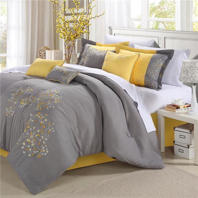 Chic Home 33CK111-US Pink Floral Embroidered Comforter Set - Yellow - - 8 Piece