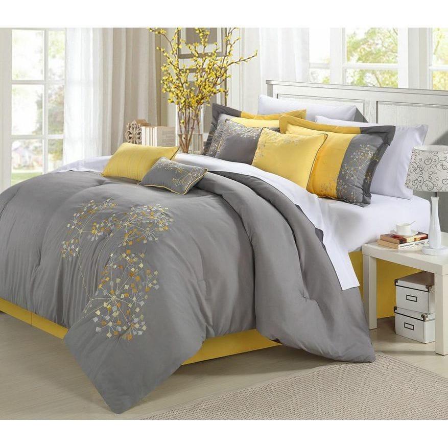 Chic Home 33CK111-US Pink Floral Embroidered Comforter Set - Yellow - - 8 Piece