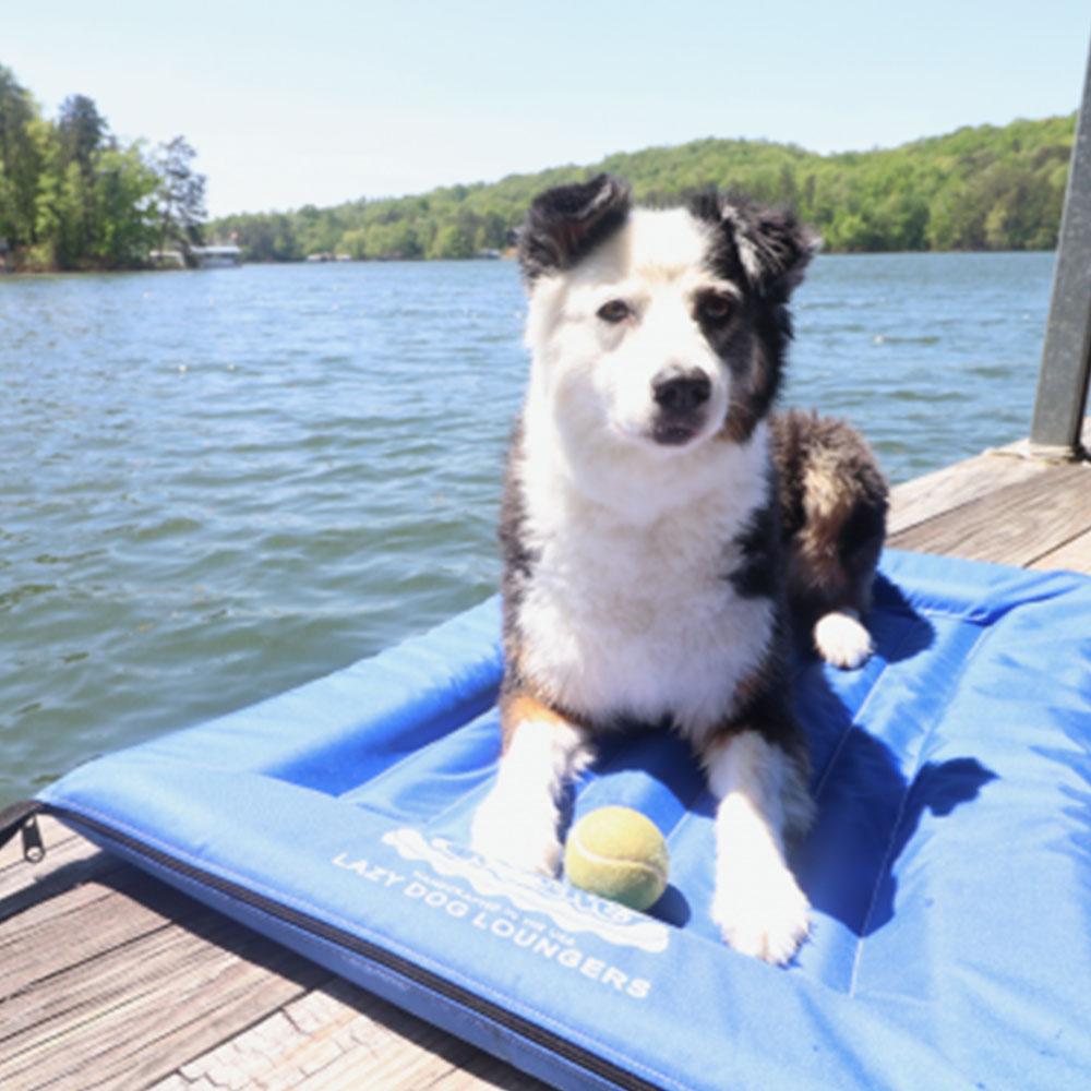 The Better Options Company Blue Lazy Dog Pool Lounger and Lake Raft Floating River Swim Mat for Big Dogs Up to 110 Pounds, Large