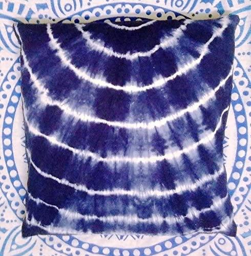 Indigo White Spred Half Circle Pillow, Tie Dye Cushions, Decorative Cotton Throw, Shibori Pillow Cases, Outdoor Cushion Cover 16x16, Bohemian Pillow Shams (2) (50)