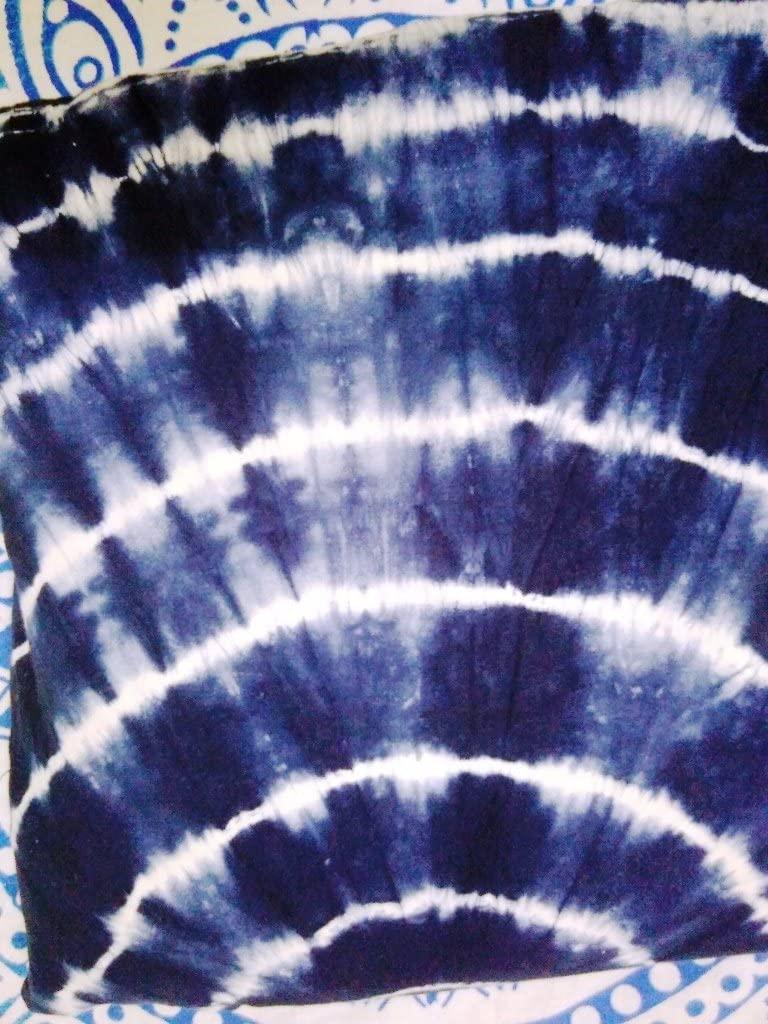 Indigo White Spred Half Circle Pillow, Tie Dye Cushions, Decorative Cotton Throw, Shibori Pillow Cases, Outdoor Cushion Cover 16x16, Bohemian Pillow Shams (2) (50)