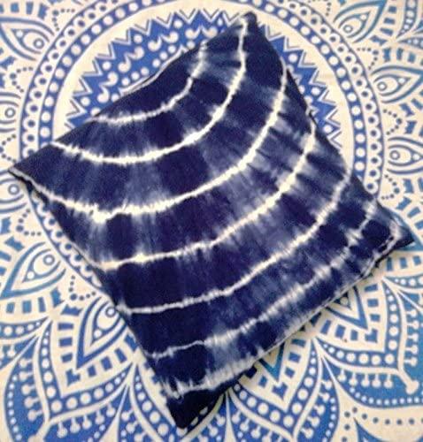 Indigo White Spred Half Circle Pillow, Tie Dye Cushions, Decorative Cotton Throw, Shibori Pillow Cases, Outdoor Cushion Cover 16x16, Bohemian Pillow Shams (2) (50)