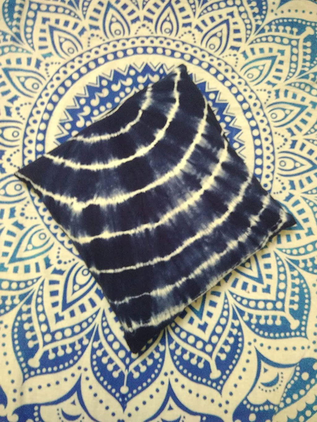 Indigo White Spred Half Circle Pillow, Tie Dye Cushions, Decorative Cotton Throw, Shibori Pillow Cases, Outdoor Cushion Cover 16x16, Bohemian Pillow Shams (2) (50)