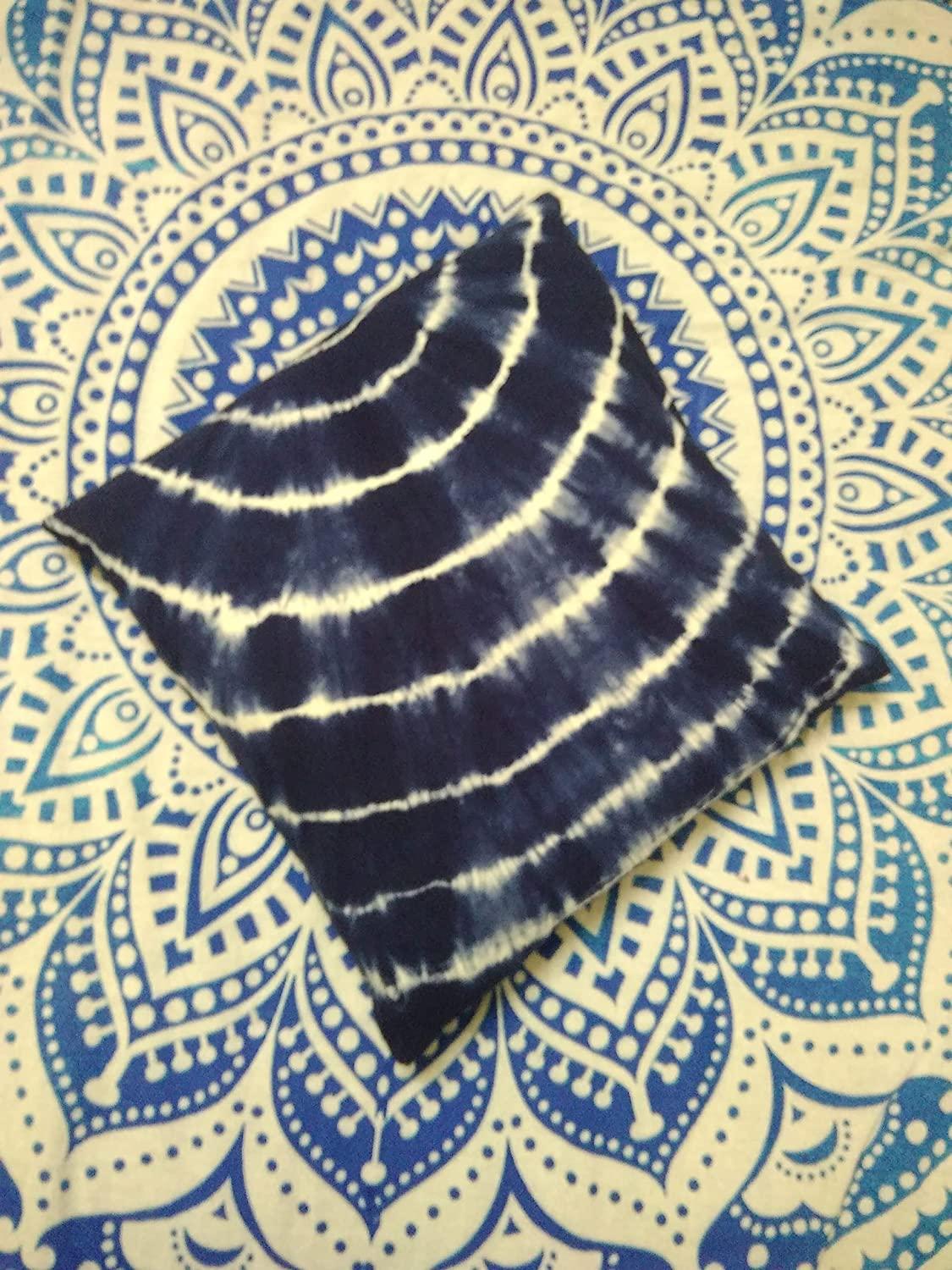 Indigo White Spred Half Circle Pillow, Tie Dye Cushions, Decorative Cotton Throw, Shibori Pillow Cases, Outdoor Cushion Cover 16x16, Bohemian Pillow Shams (2) (50)