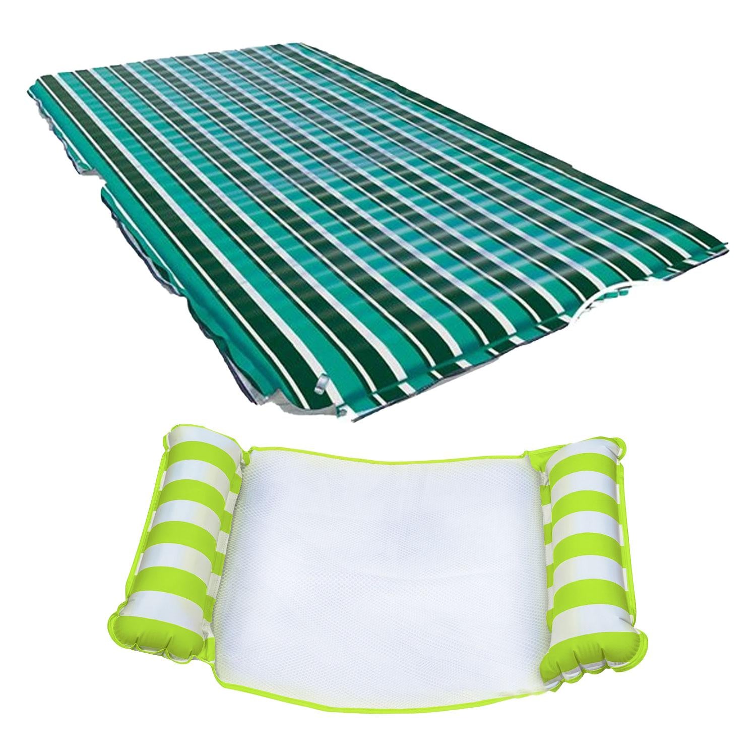 Aqua Leisure Supersized Floating Party Plank Platform, Green Stripe &amp; Monterey Inflatable 4-in-1 Pool Hammock Floating Lounger,