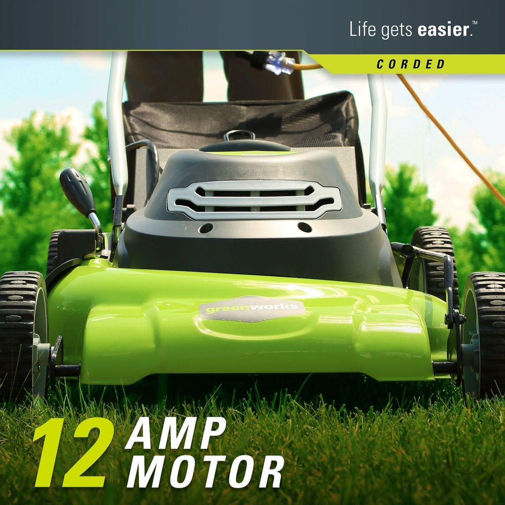GreenWorks 25022 20-Inch 12 Amp Electric Corded Lawn Mower Garden Yard New
