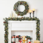24 in. D 9 ft. L Pre-Lit Glittered Pine Cone Artificial Christmas Garland Set and Wreath (2-Pack)