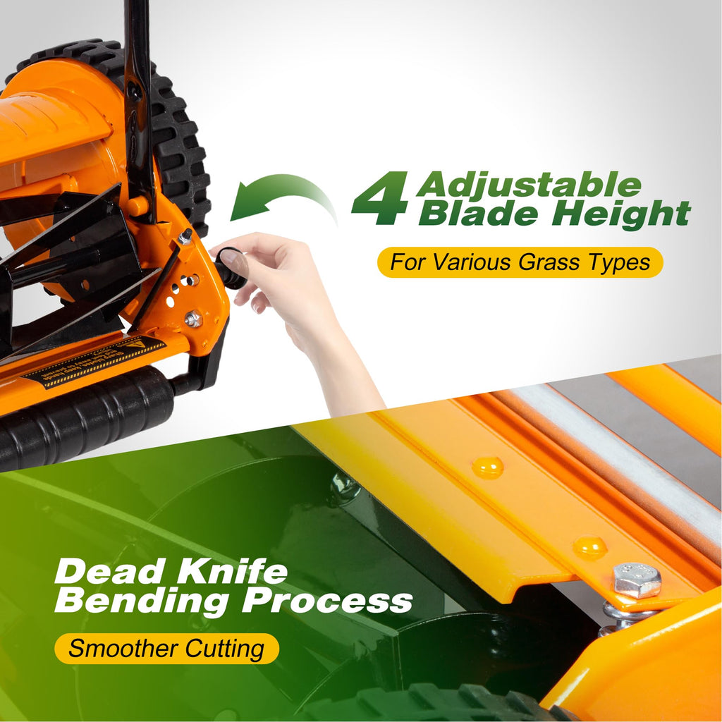 Push Reel Lawn Mower, 16-Inch 5-Blade Cordless Manual Reel Lawn Mower, Walk-Behind Steel Lawn Mower with 4-Position Cutting Height Adjustment &amp; SponGrip