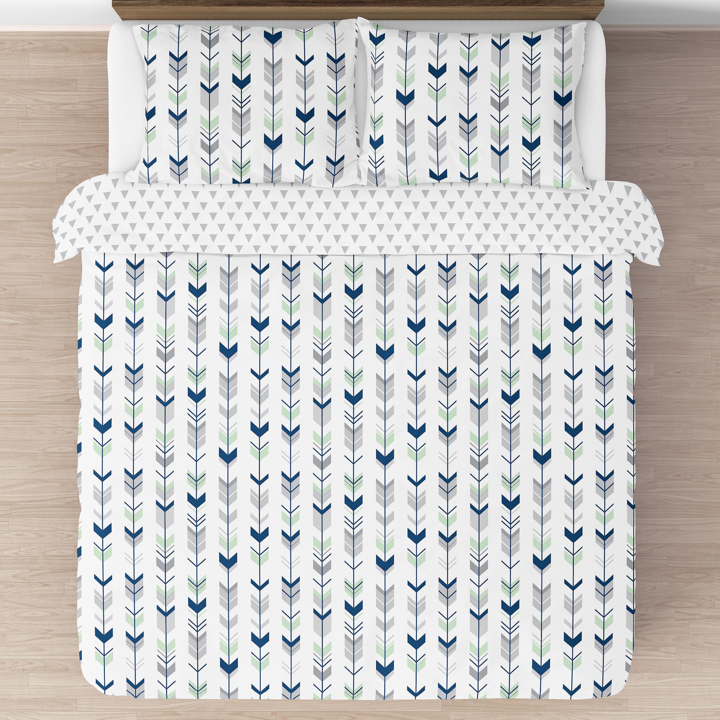 Mod Arrow Grey Navy Mint Full Queen Comforter Bedding Set by Sweet Jojo s