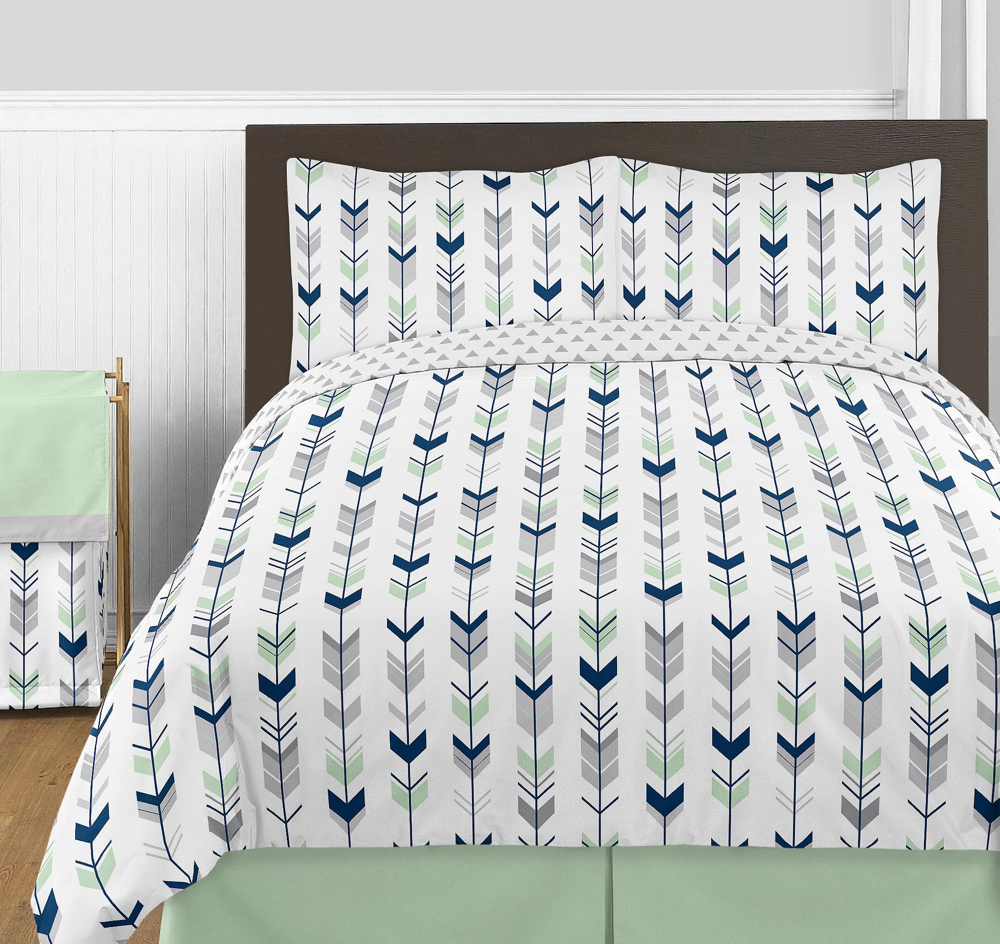 Mod Arrow Grey Navy Mint Full Queen Comforter Bedding Set by Sweet Jojo s